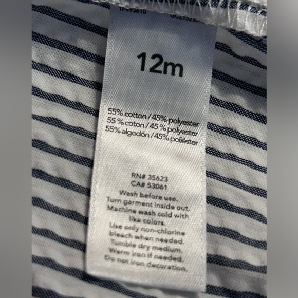 12 month old Carter’s navy striped onesie sleeveless with matching velcro hat - Picture 4 of 7